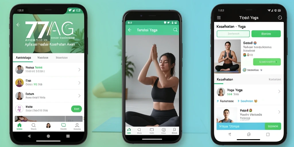 Antarmuka pengguna 77AG yang menarik dengan berbagai pilihan latihan Yoga.