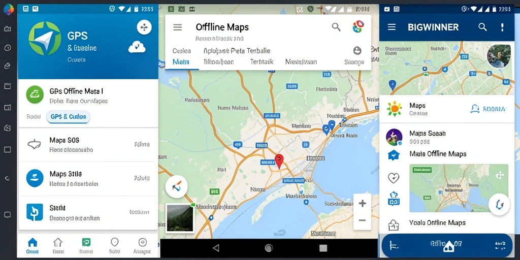 Tampilan antarmuka aplikasi BIGWINNER dengan fitur GPS Offline Maps.