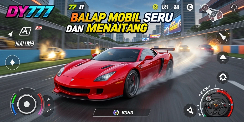 Tampilan antarmuka utama game Balap Mobil DY777 yang menarik.