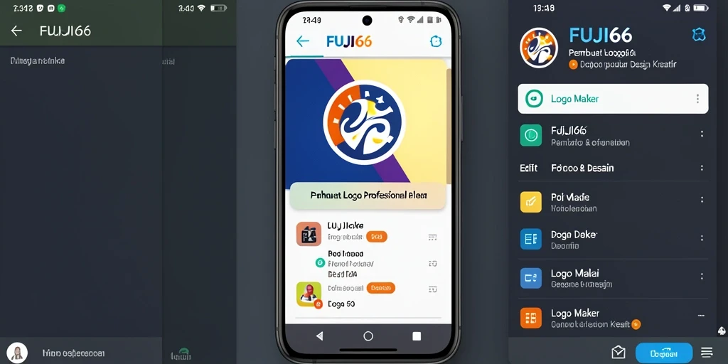 Antarmuka FUJI66 menampilkan berbagai alat untuk menciptakan logo yang menarik.